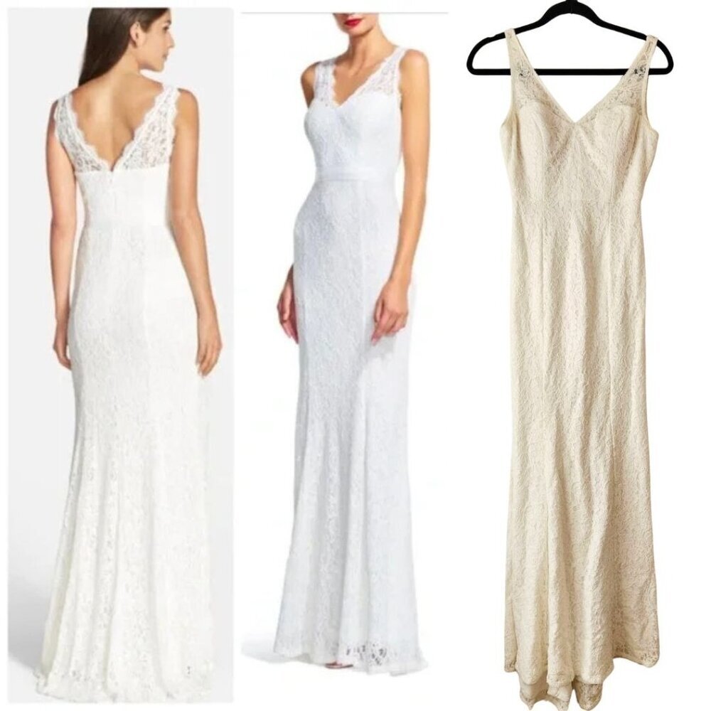 Adrianna Papell Sleeveless Lace Evening Dress Wedding Dress Maxi Full Length 2